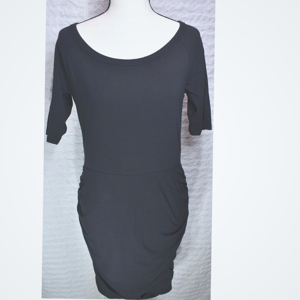 Athleta Black Ruched Bodycon Dress Short Sleeve Scoop Neck Small